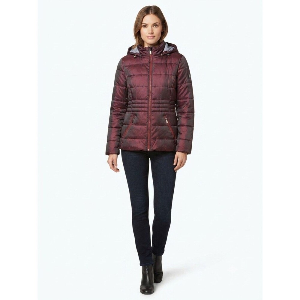 Beverly Hills Polo Club Iridescent Puffer Jacket With Hood In Burgundy L8416